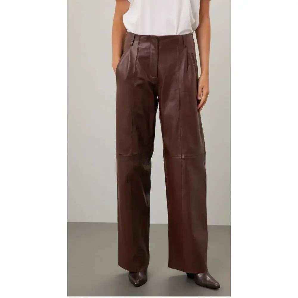 RTR sz 2 Veda deep chocolate brown leather pocketed dress trouser pants seamed
